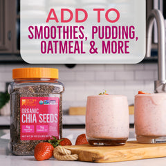 BetterBody Foods Organic Chia Seeds packaging label for on-the-go nutrition