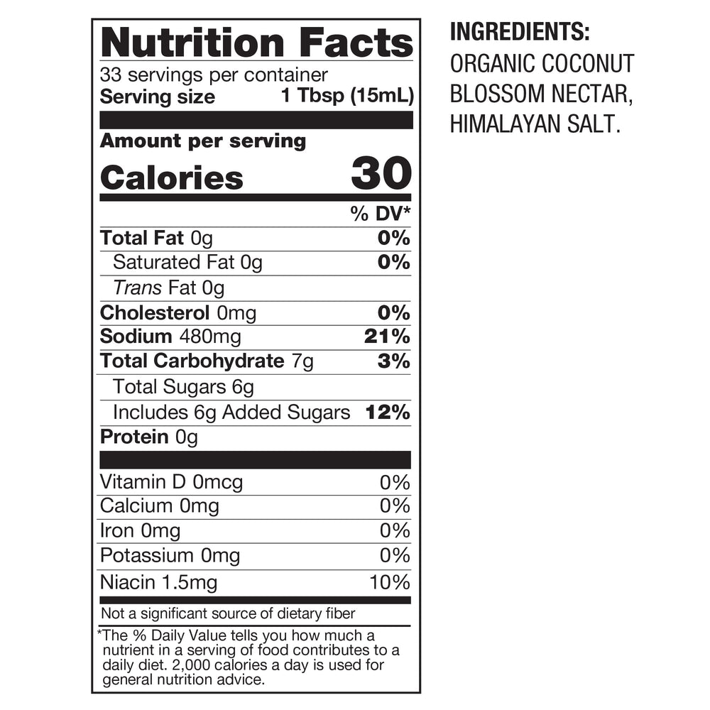 BetterBody Foods Organic Coconut Aminos label shows USDA Organic, gluten-free, non-GMO certification
