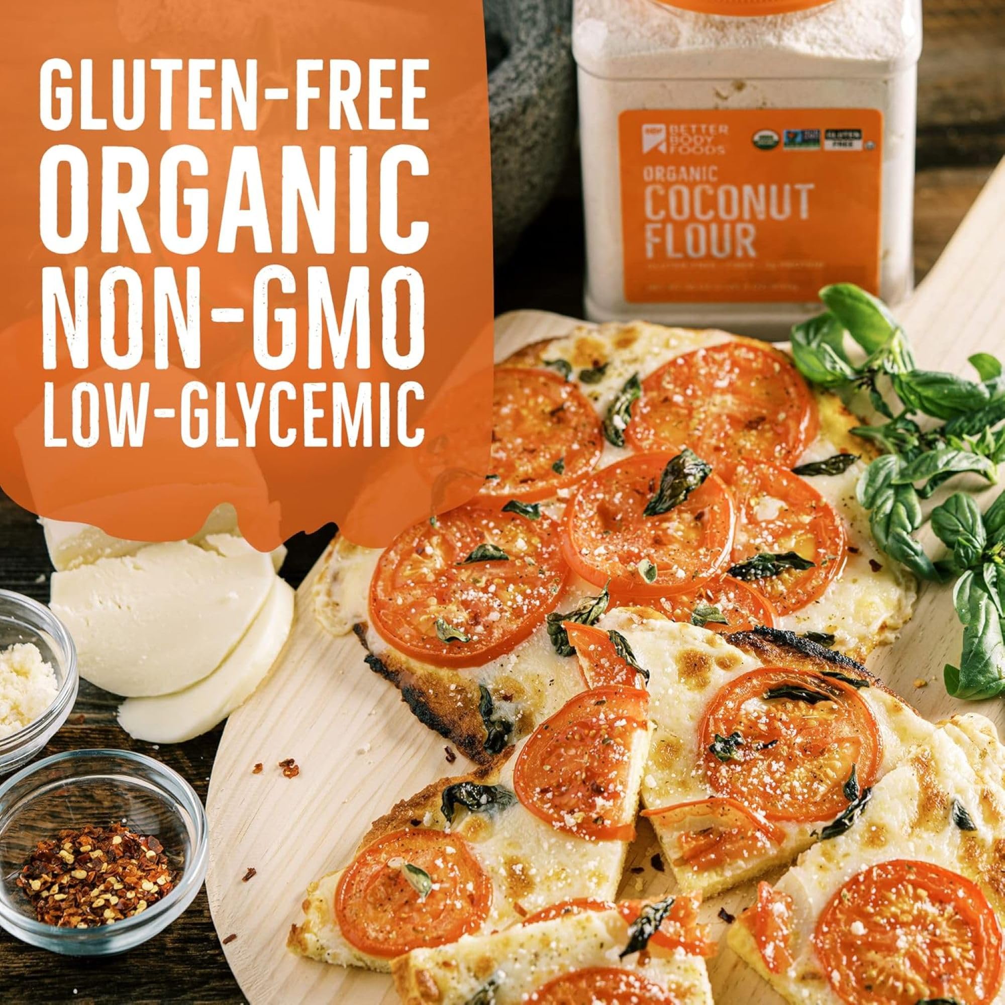 BetterBody Foods Organic Coconut Flour pantry scene—easy gluten-free ingredient for daily cooking
