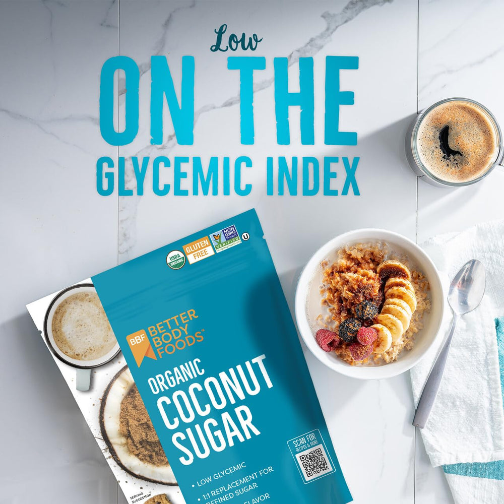 BetterBody Foods Organic Coconut Sugar baking setup, versatile for cookies, cakes, and pancakes.