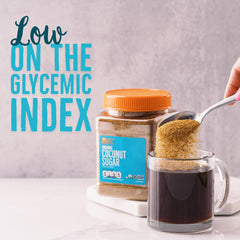 BetterBody Foods Organic Coconut Sugar crystals close-up showing golden color.