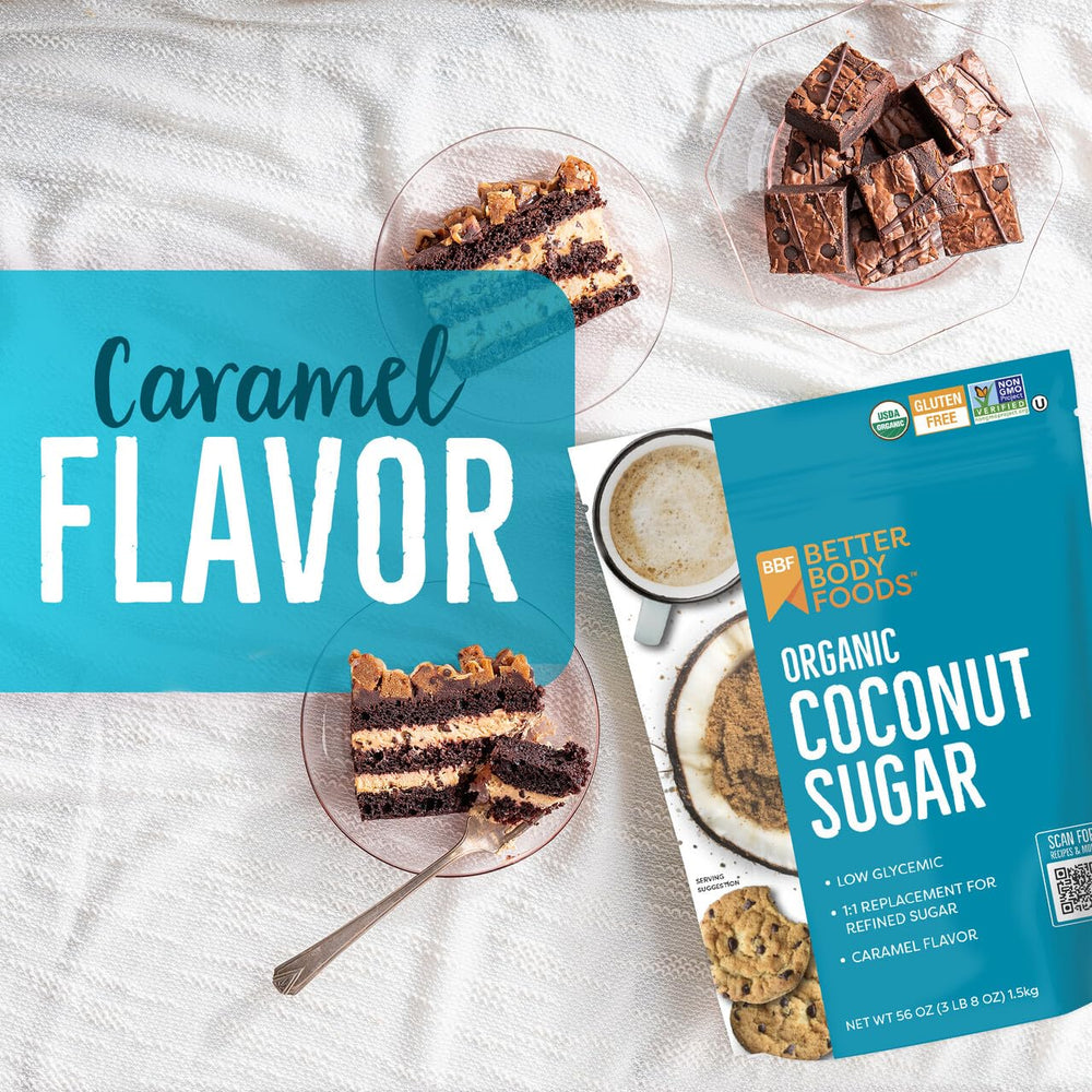 BetterBody Foods Organic Coconut Sugar oatmeal topping, gentle sweetness enhancement.