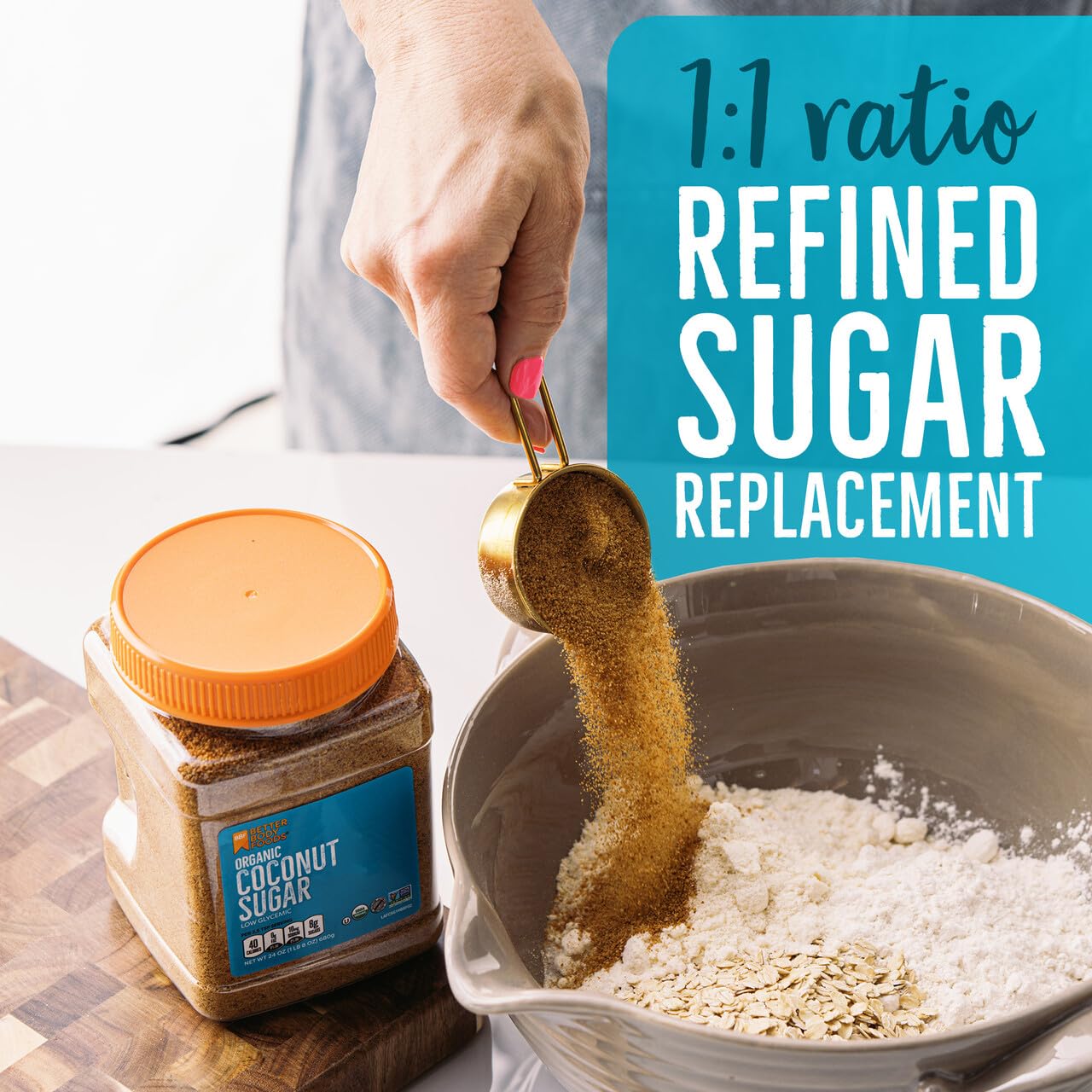 BetterBody Foods Organic Coconut Sugar packaging emphasizing gluten-free, non-GMO qualities.