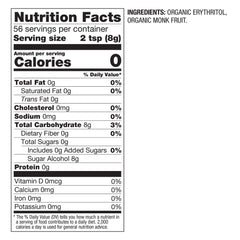 BetterBody Foods organic monk fruit sweetener bag highlights organic ingredients for baking