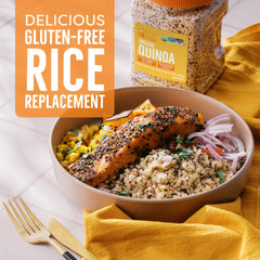 Quinoa in a bowl with a light nutty aroma.