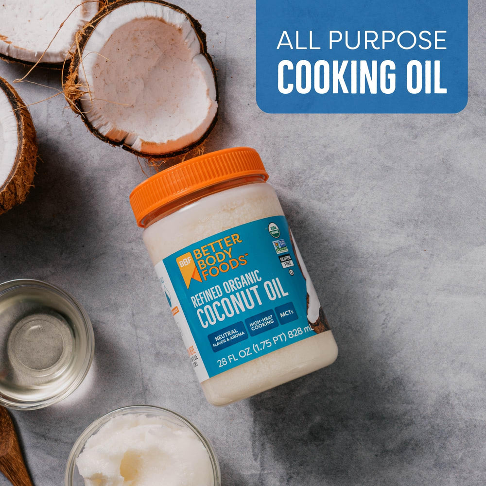 BetterBody Foods refined coconut oil pan view for high-heat cooking.