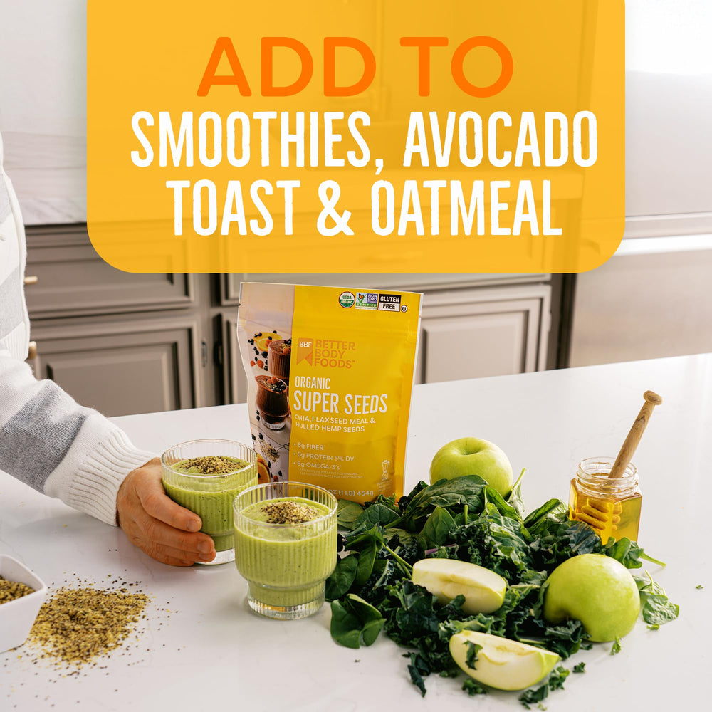 Creamy yogurt with BetterBody Foods Organic Super Seeds topping.