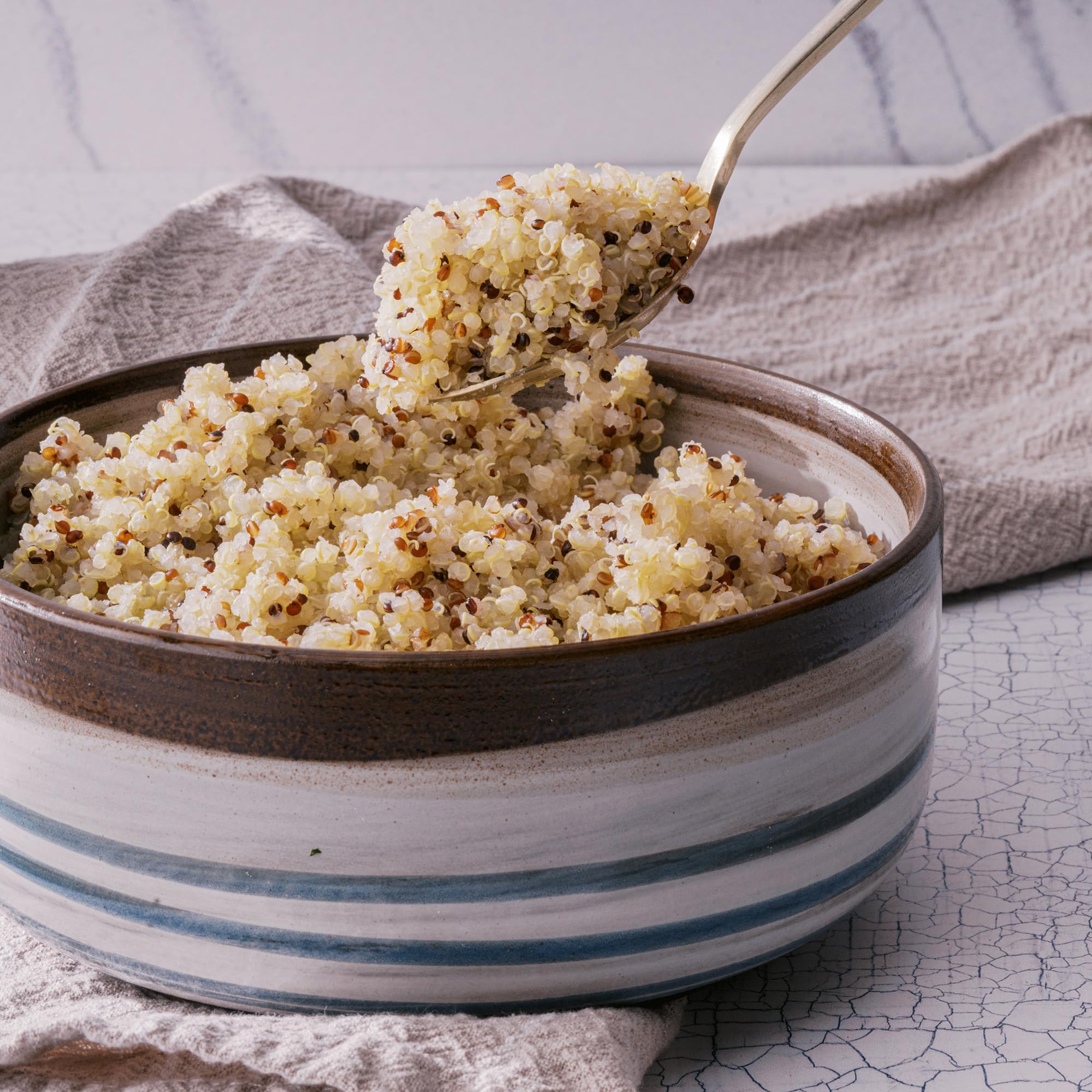 Organic quinoa label indicating USDA Organic, gluten-free, non-GMO.