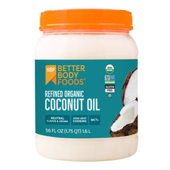 BetterBody Foods refined organic coconut oil bottle pour for versatile cooking and baking.