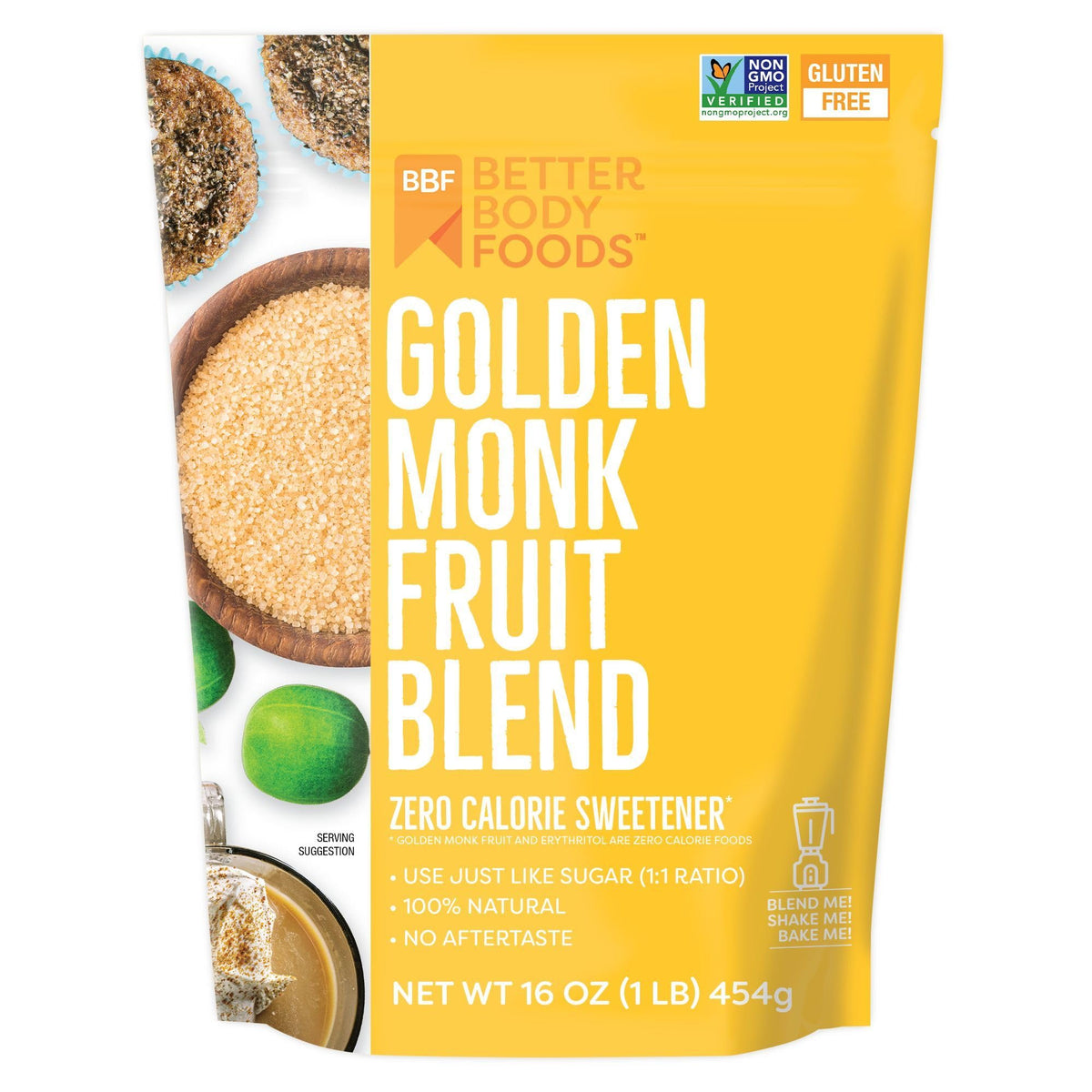 BetterBody Foods Golden Monk Fruit Sweetener bottle adds zero-calorie sweetness to coffee