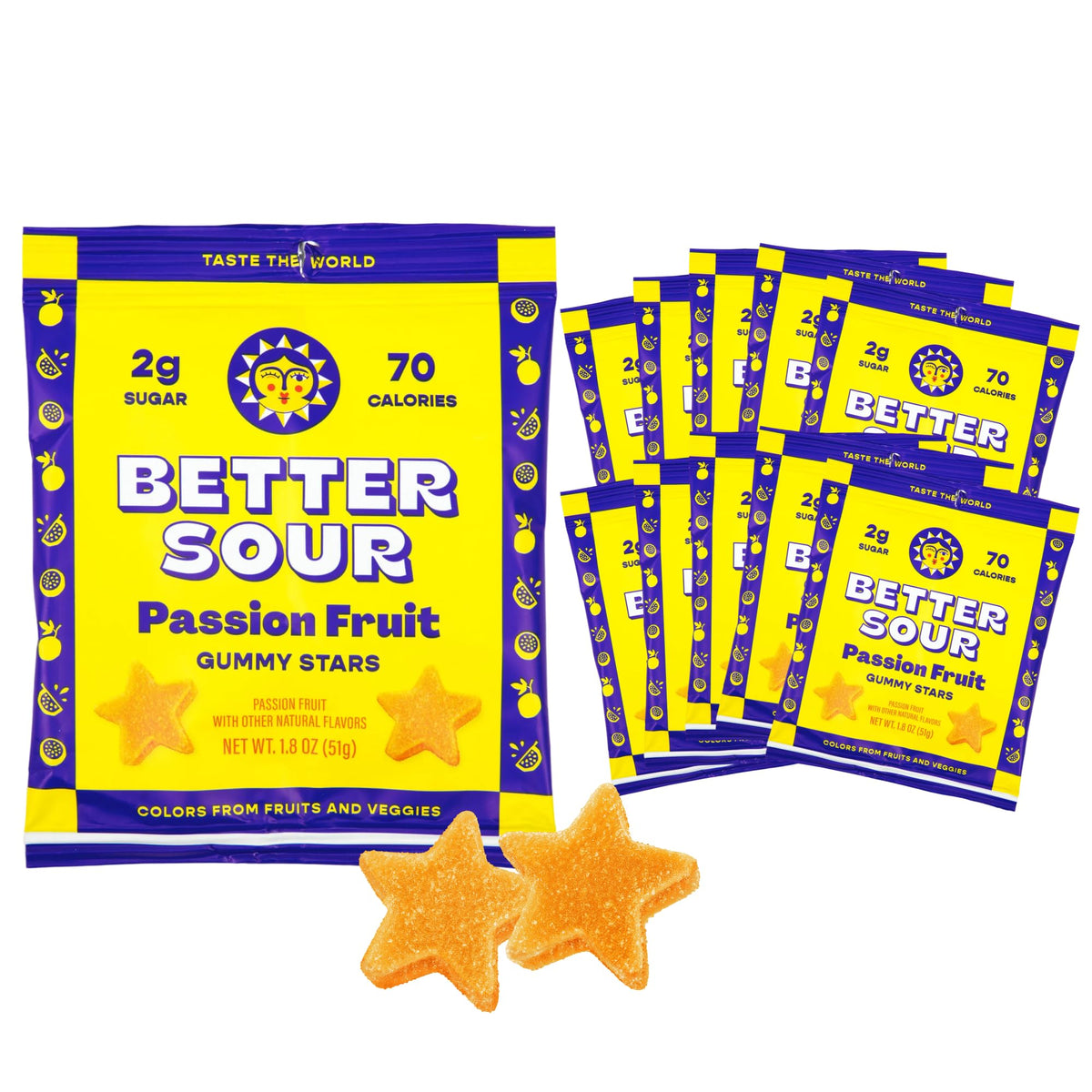 Better Sour Passion Fruit Gummy Stars tangy, fiber-rich snack on the go