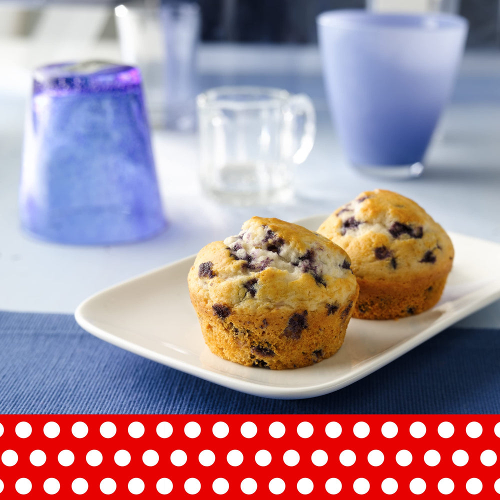 Betty Crocker Blueberry Muffin Mix freshly baked muffins with moist crumb.