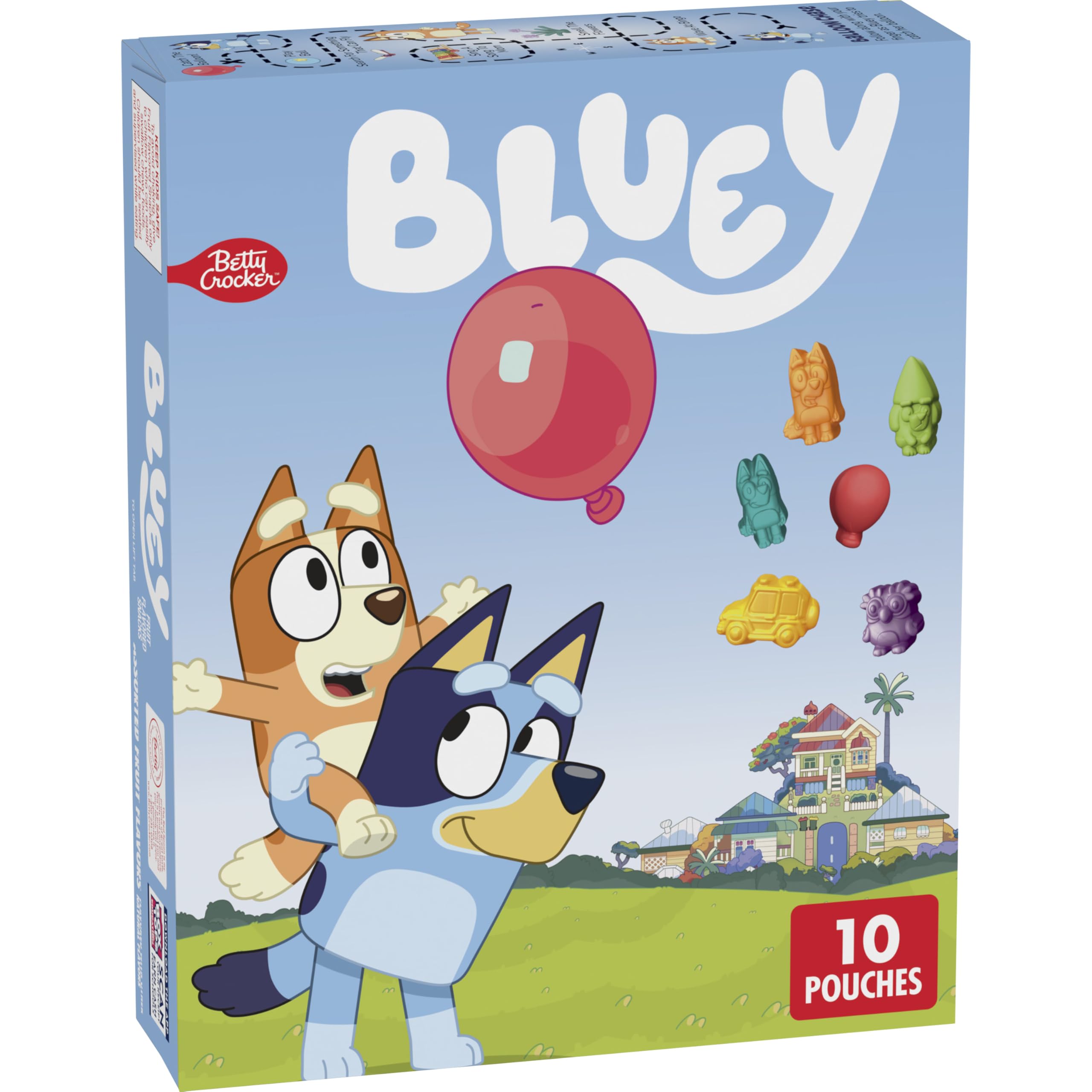 Betty Crocker Bluey Fruit Snacks packaging shown for convenient on-the-go snacking.