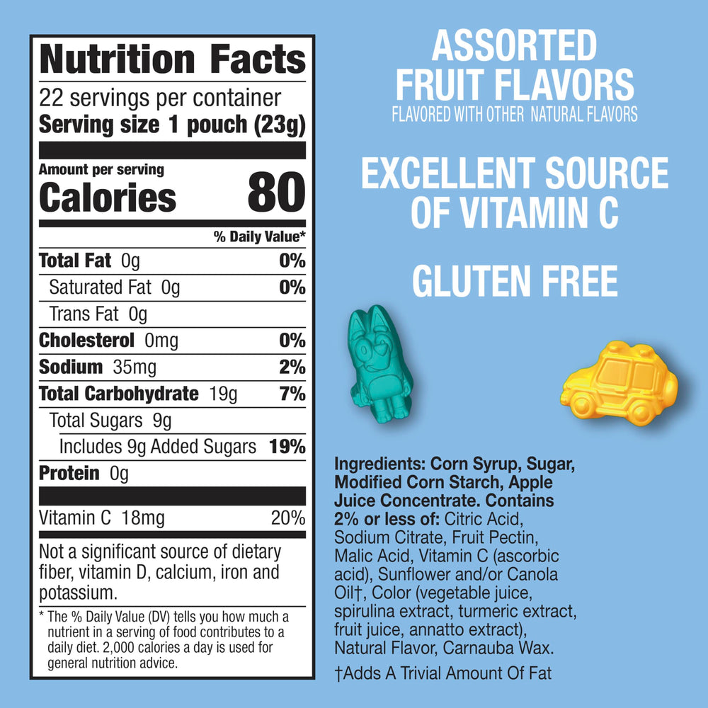 Betty Crocker Bluey Fruit Flavored Snacks pouches enable easy on-the-go snacking.