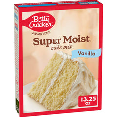 Betty Crocker box vanilla cake mix on a kitchen counter, easy dessert option for any night