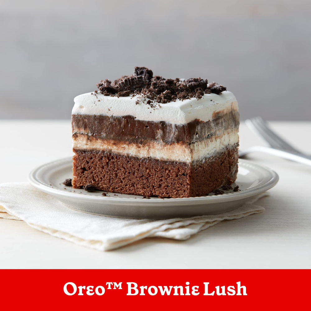 Freshly baked Betty Crocker brownies plated and ready to serve
