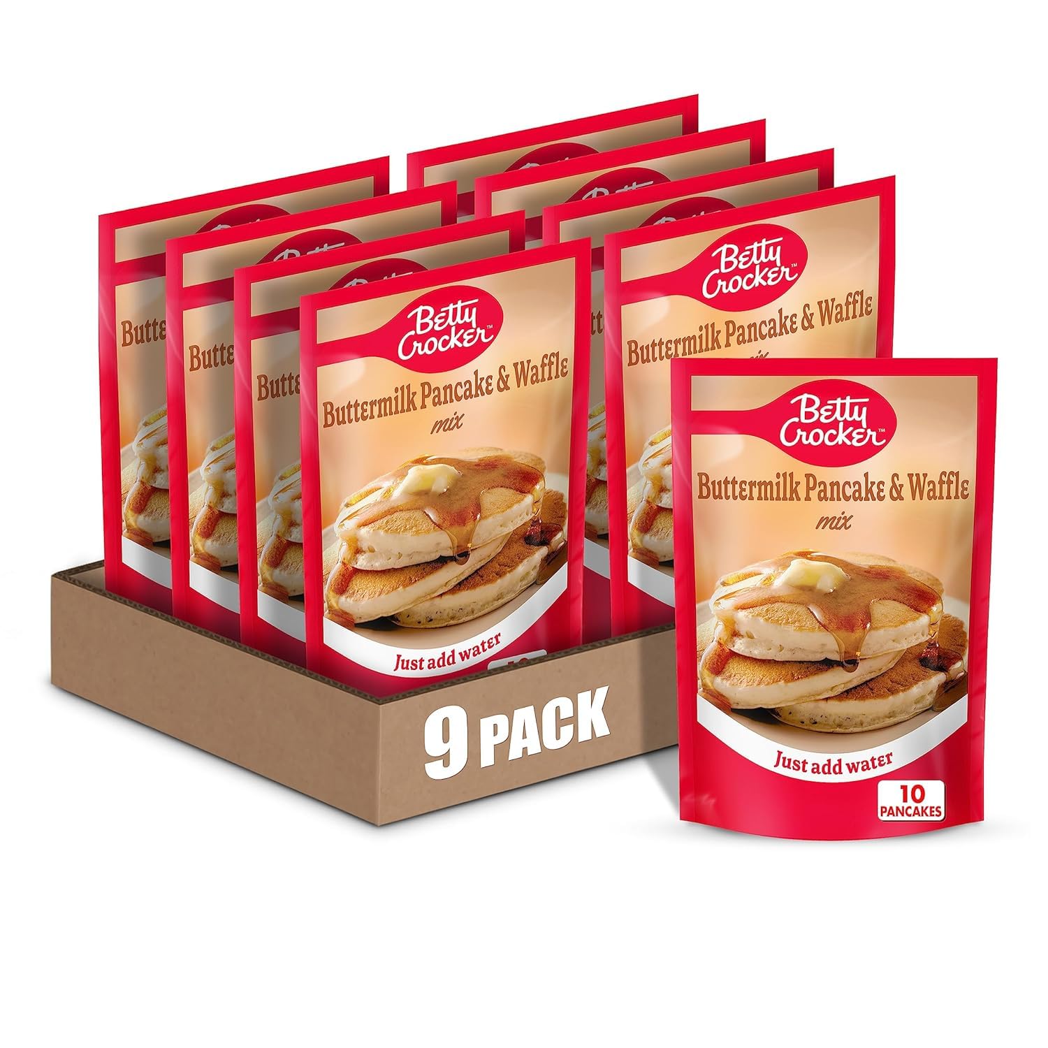 Betty Crocker Buttermilk Pancake Mix pack9 box front for quick breakfasts