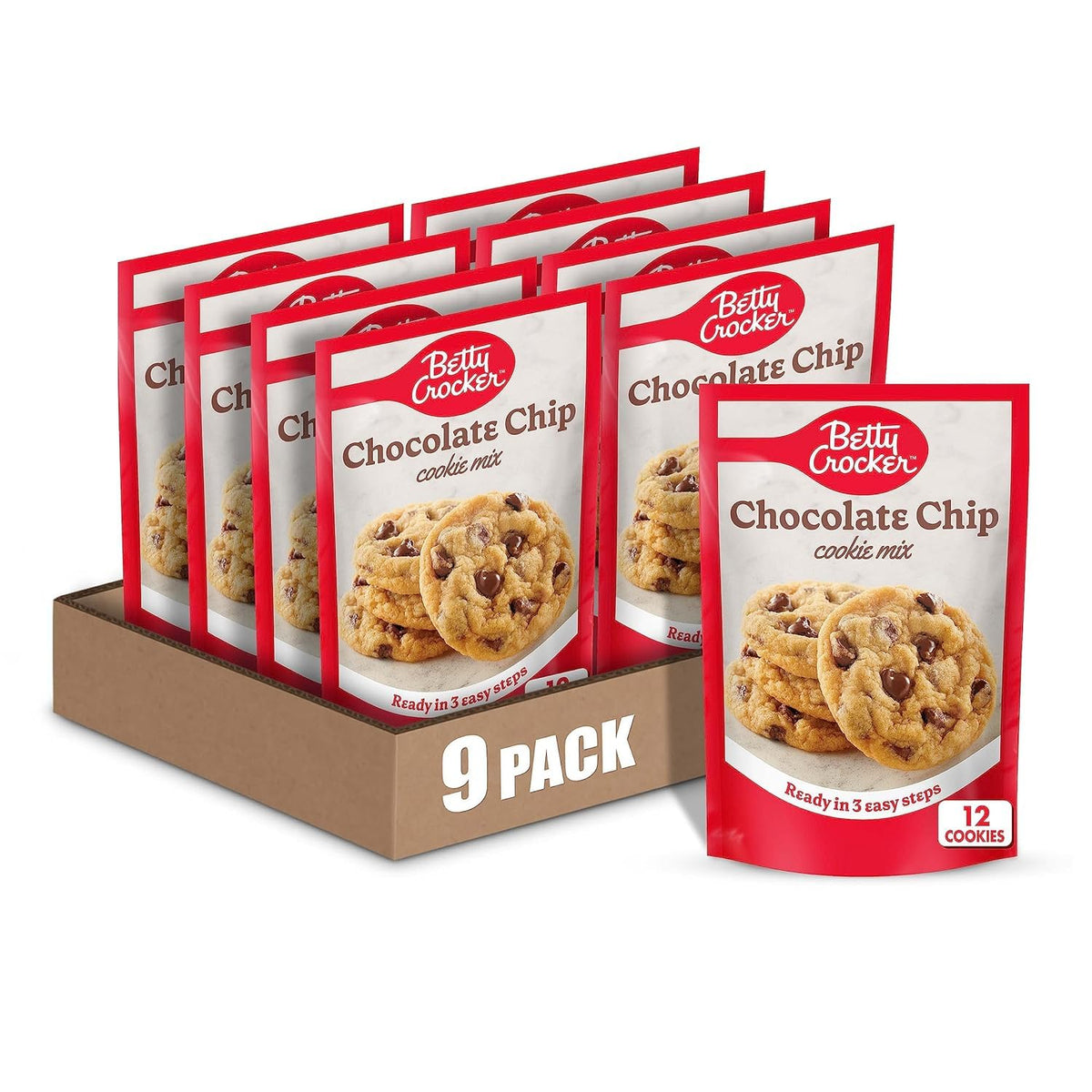 Betty Crocker Chocolate Chip Cookie Mix pack shot ready for quick family cookies.