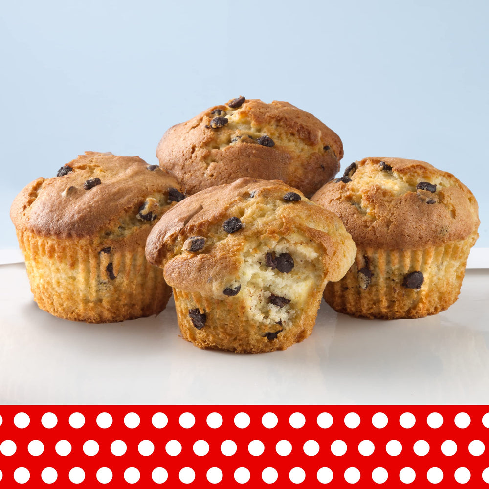 Betty Crocker Chocolate Chip Muffin Mix golden muffins cooling on rack.