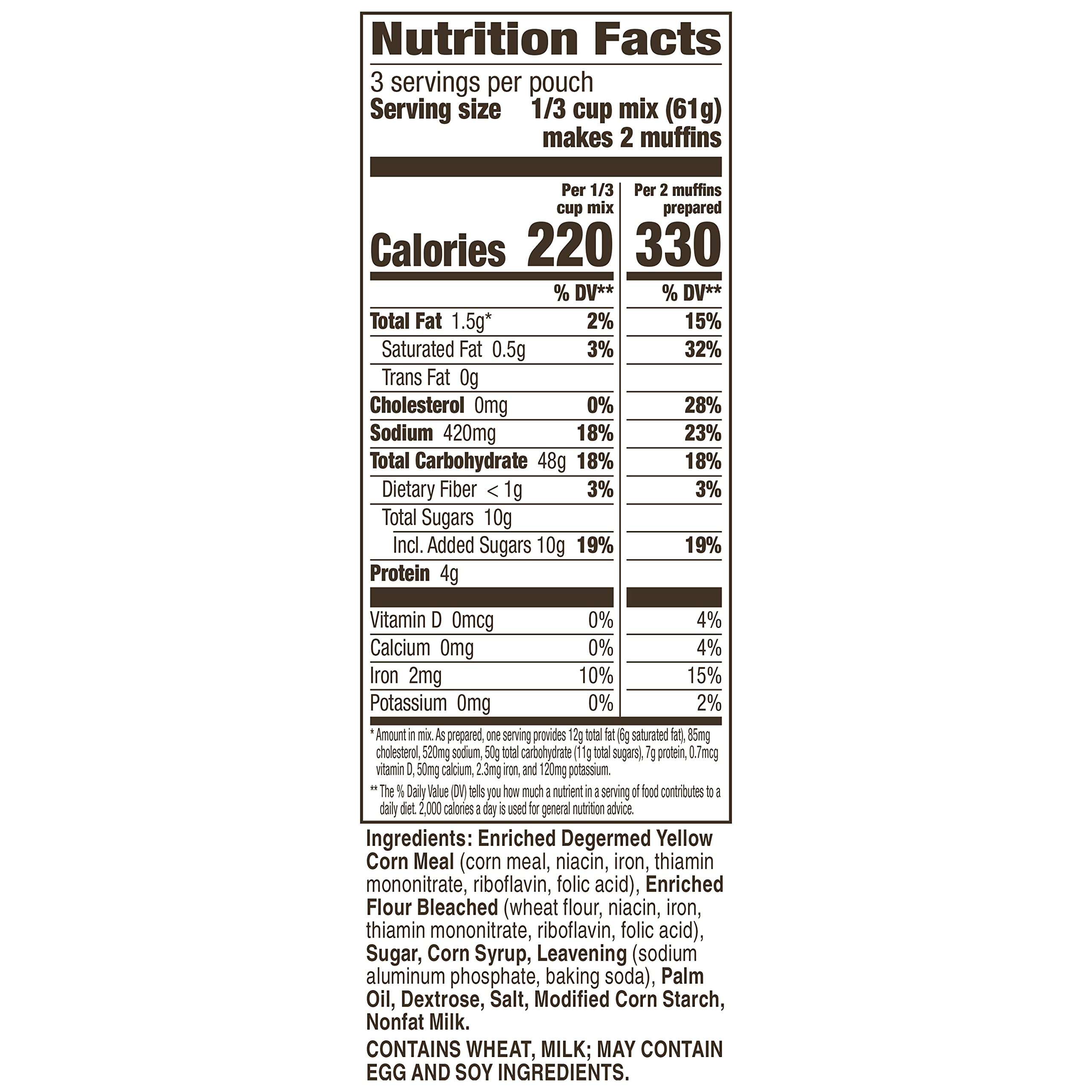 Betty Crocker Cornbread Muffin Mix box showing nine individual pouches for easy prep