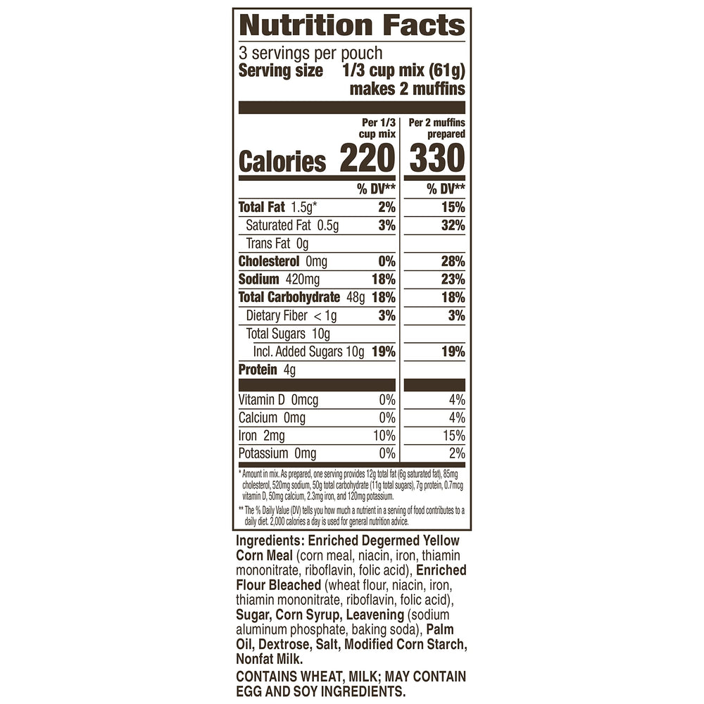 Betty Crocker Cornbread Muffin Mix box showing nine individual pouches for easy prep
