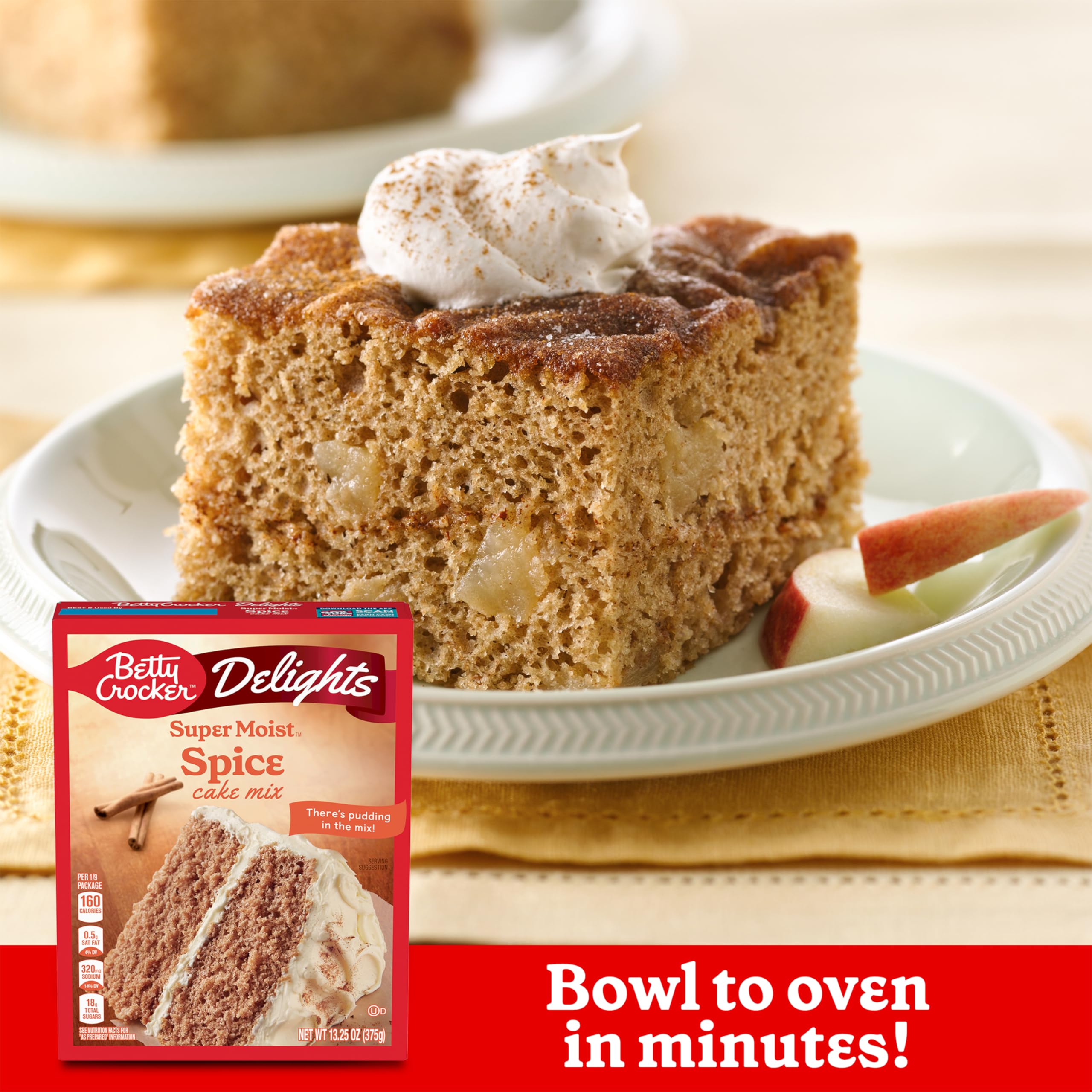 Betty Crocker Delights baked spice cake slice with moist crumb