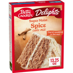 Betty Crocker Delights spice cake mix box for easy baking