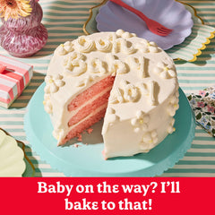 Betty Crocker Delights strawberry batter in a bowl ready to mix for a moist cake.