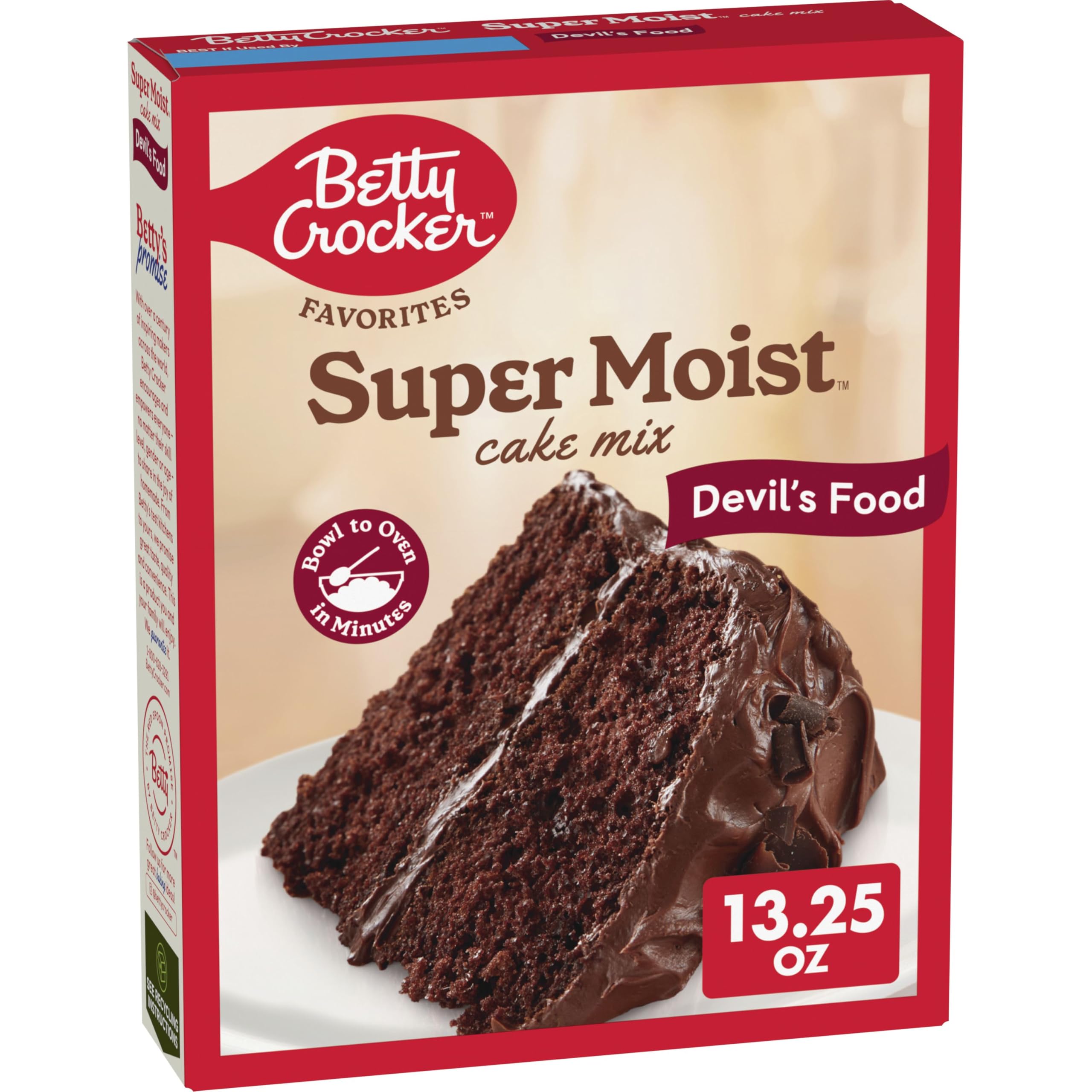 Betty Crocker Devils Food Cake Mix box on the counter for a quick dessert option.