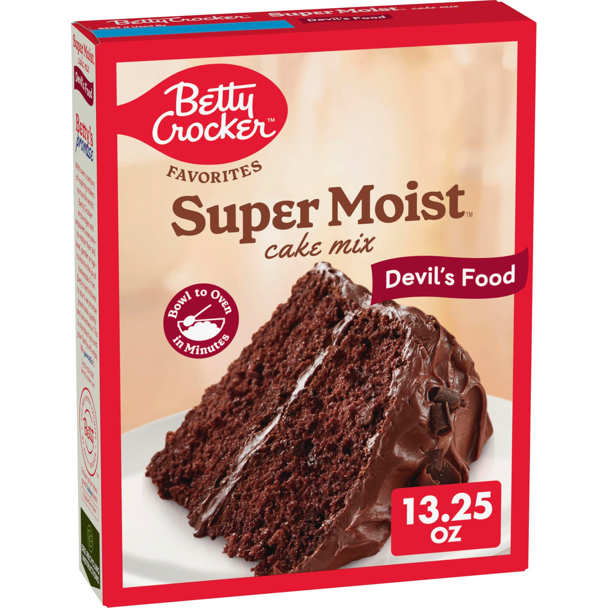 Betty Crocker Devils Food Cake Mix box on the counter for a quick dessert option.