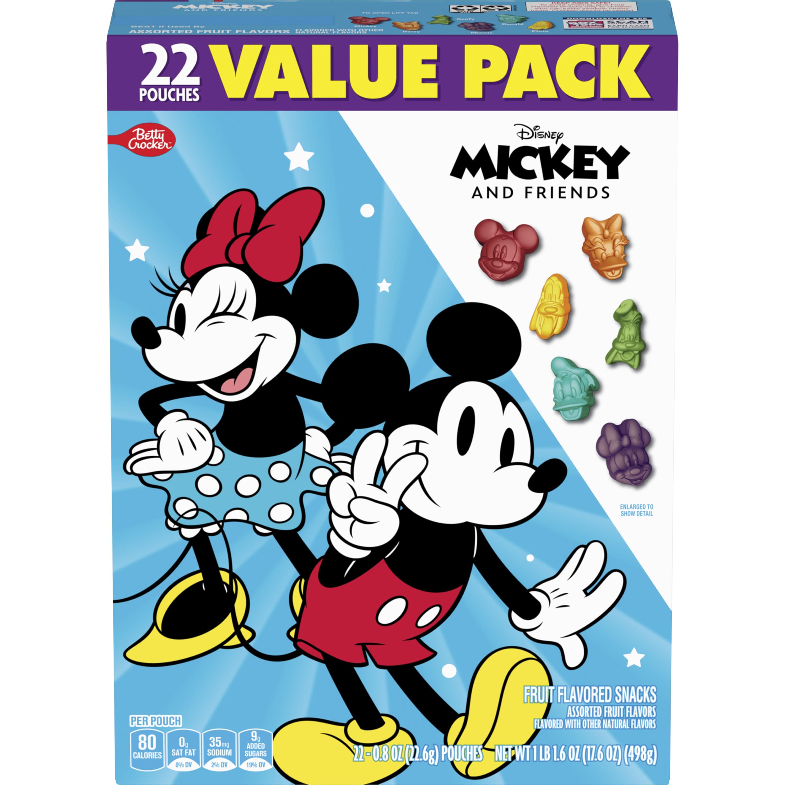 Betty Crocker Mickey fruit snacks travel-friendly pack for busy days.
