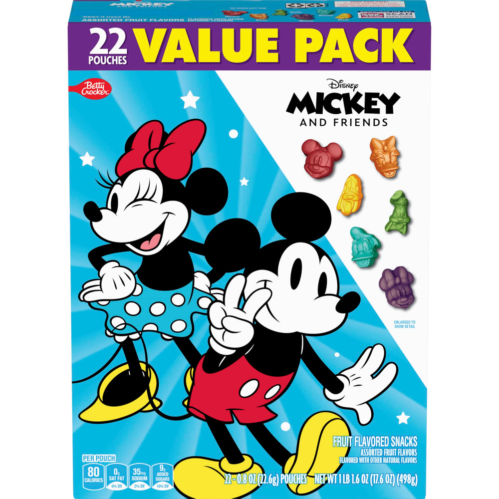 Betty Crocker Mickey fruit snacks travel-friendly pack for busy days.
