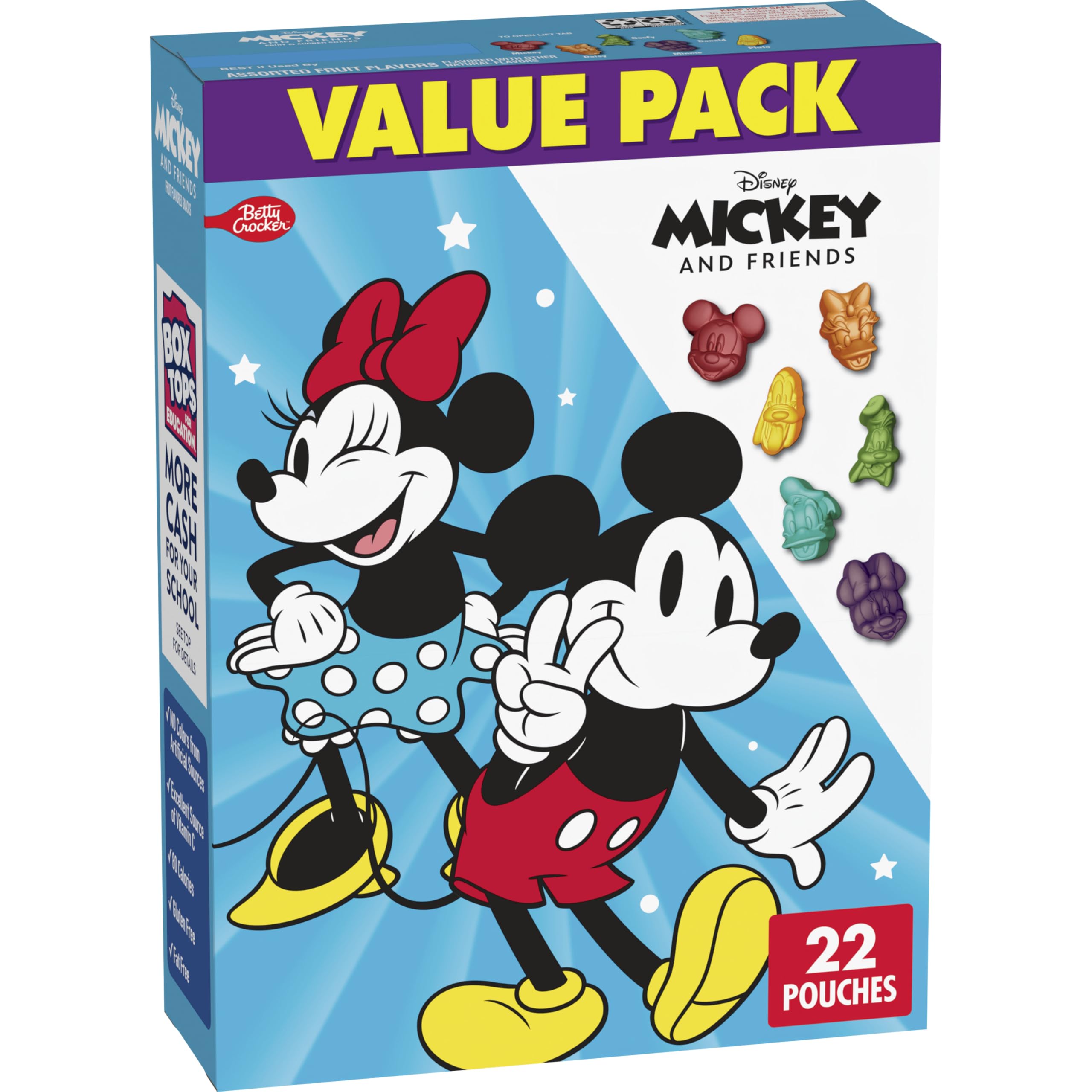 Betty Crocker Disney Mickey fruit snacks pouch opened for on-the-go fun.