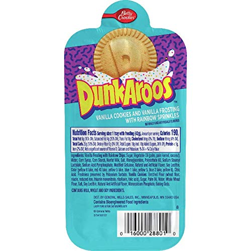 Close-up of rainbow sprinkles on Betty Crocker Dunkaroos frosting for colorful snacking.