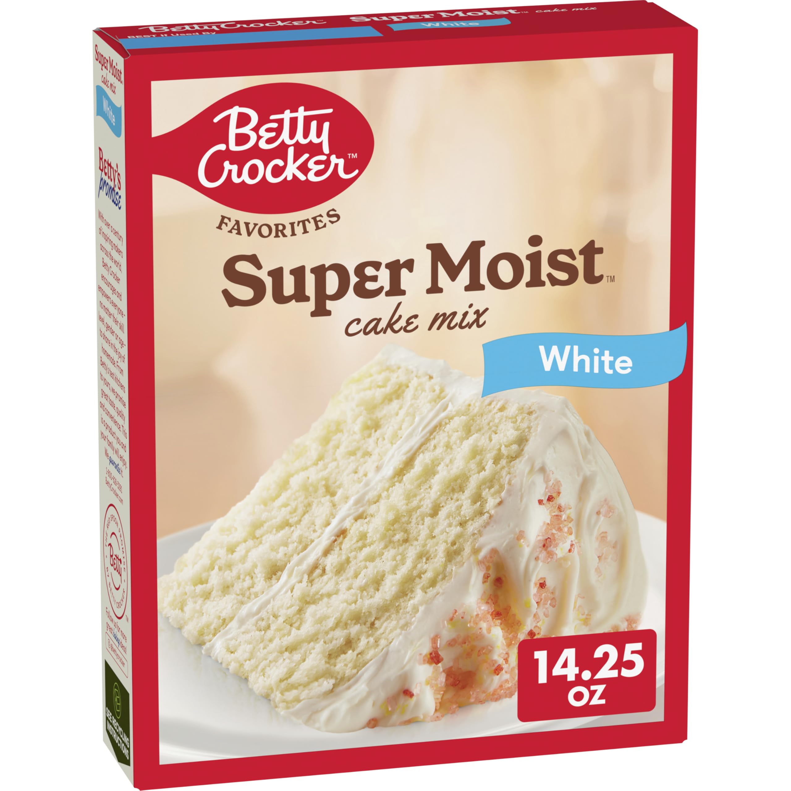 Betty Crocker Favorites Super Moist White Cake Mix box ready for celebrations.