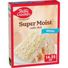 Betty Crocker Favorites Super Moist White Cake Mix box ready for celebrations.
