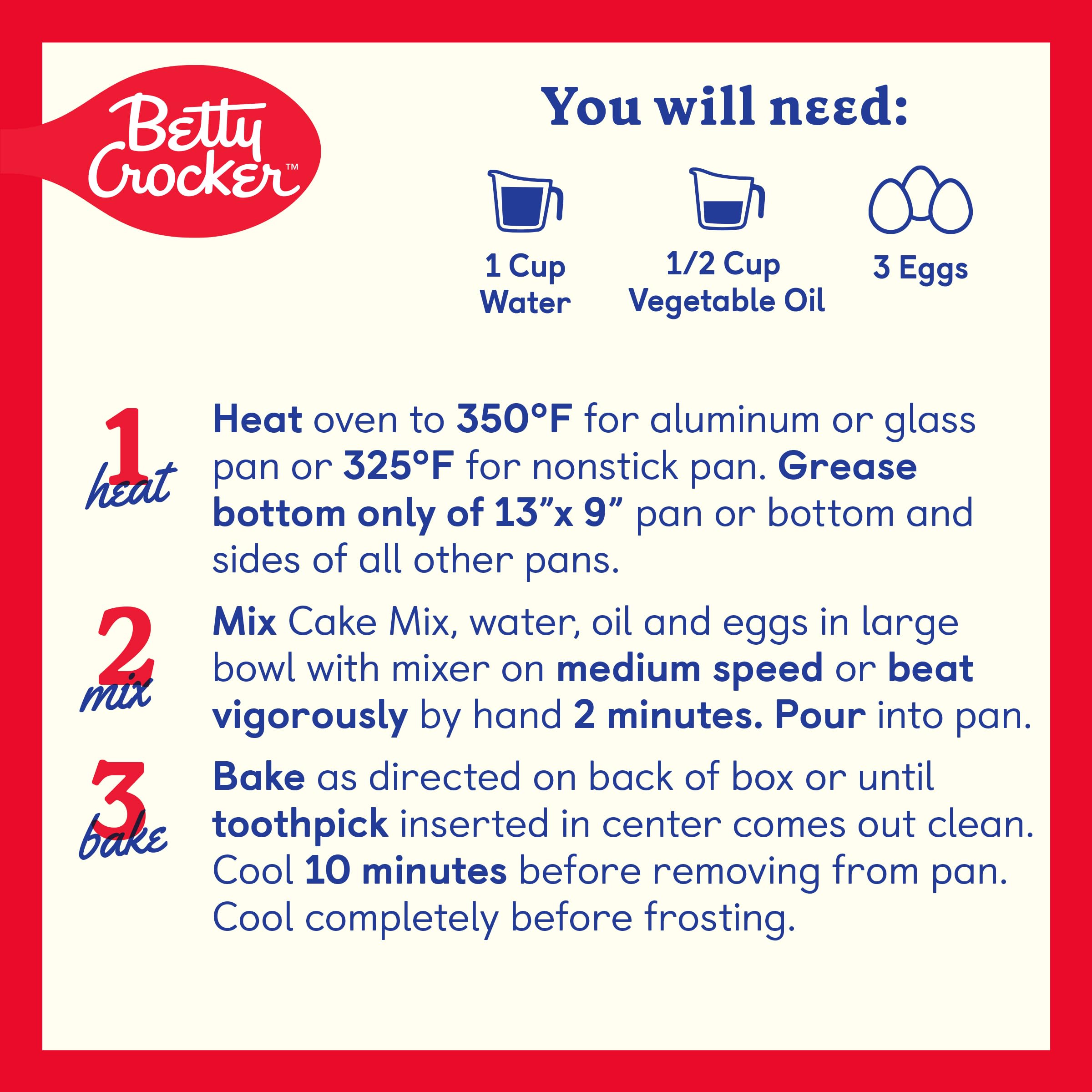 Betty Crocker frosting and toppings beside the cake