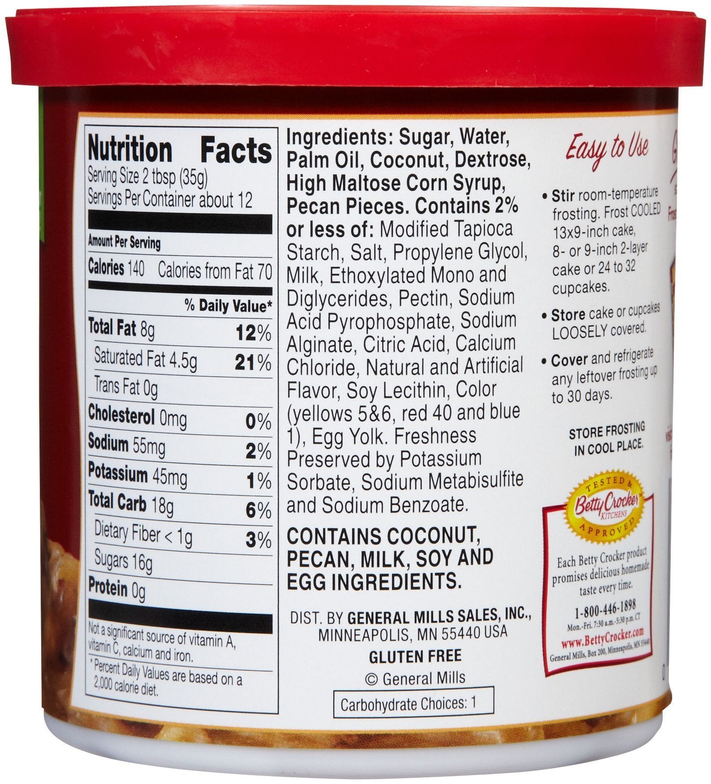 Betty Crocker coconut pecan frosting spread on cupcakes or cake