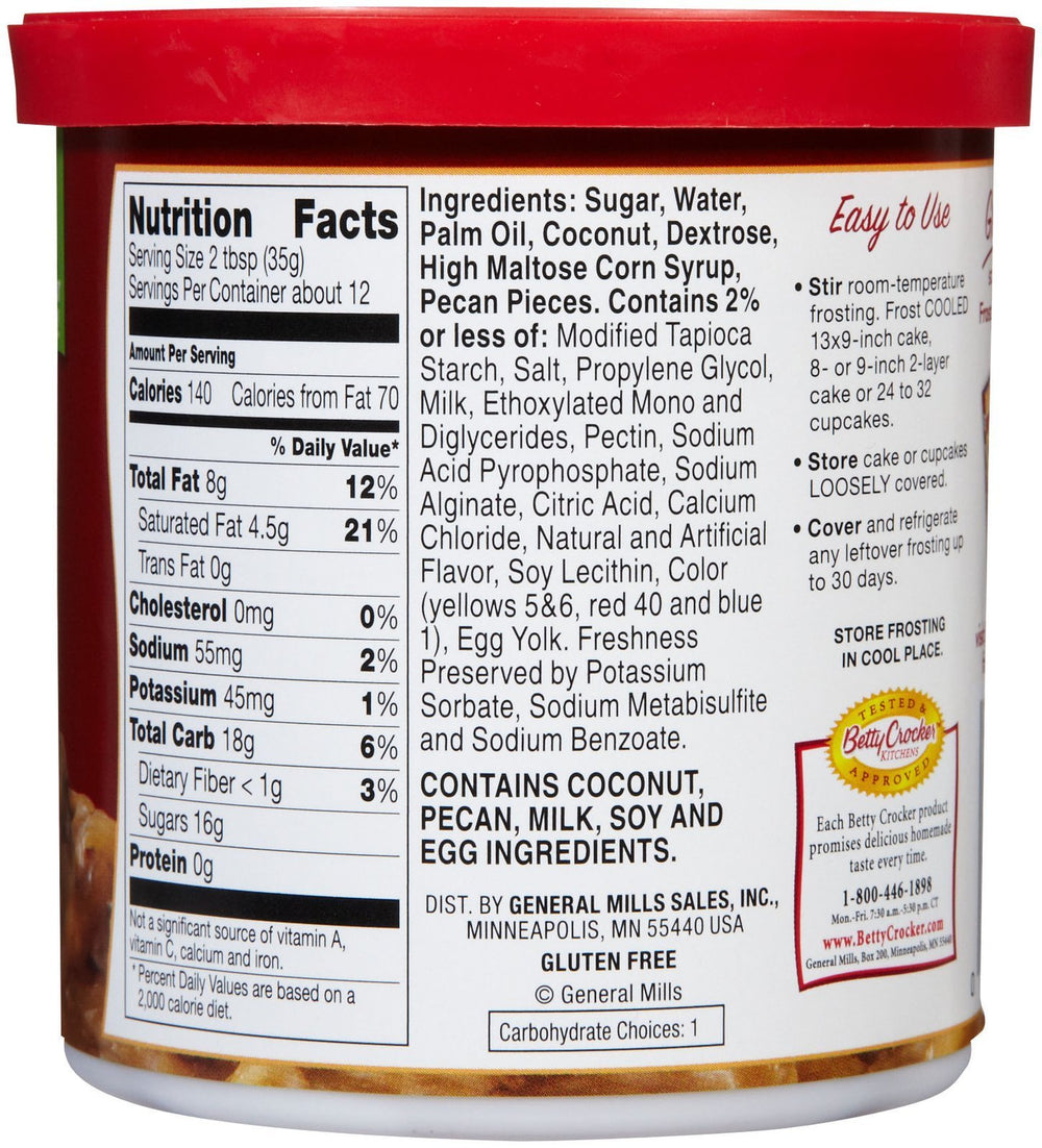 Betty Crocker coconut pecan frosting spread on cupcakes or cake