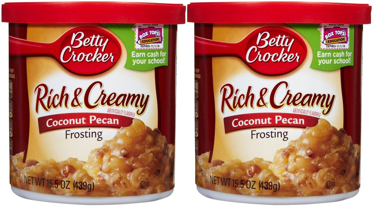 Betty Crocker coconut pecan frosting jars in a two-pack ready to decorate