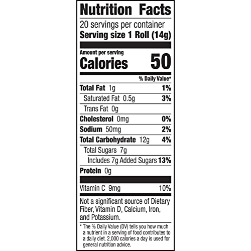 Vitamin C content highlighted for Betty Crocker Fruit Roll-Ups.
