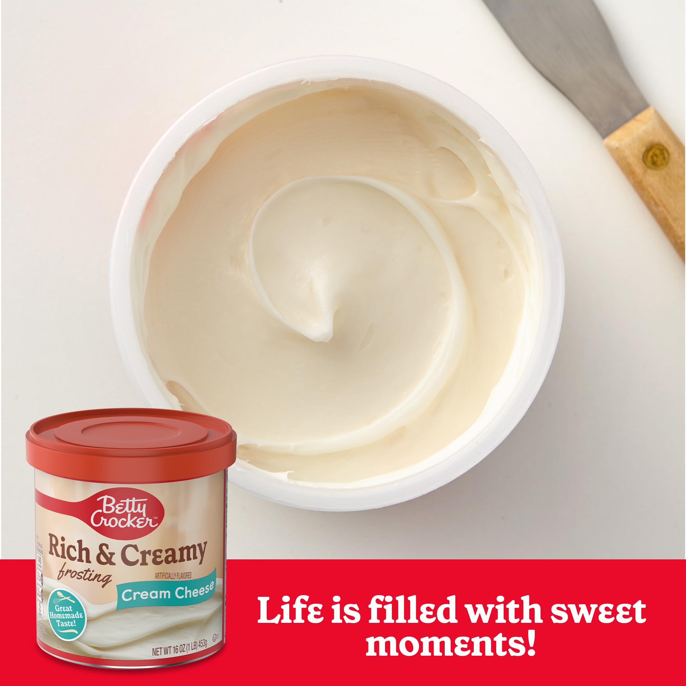 Betty Crocker gluten-free frosting tub closeup suitable for pantry