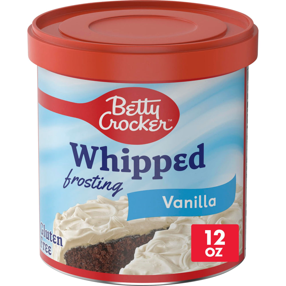 Betty Crocker Gluten Free Whipped Vanilla Frosting can open for quick cake decorating.