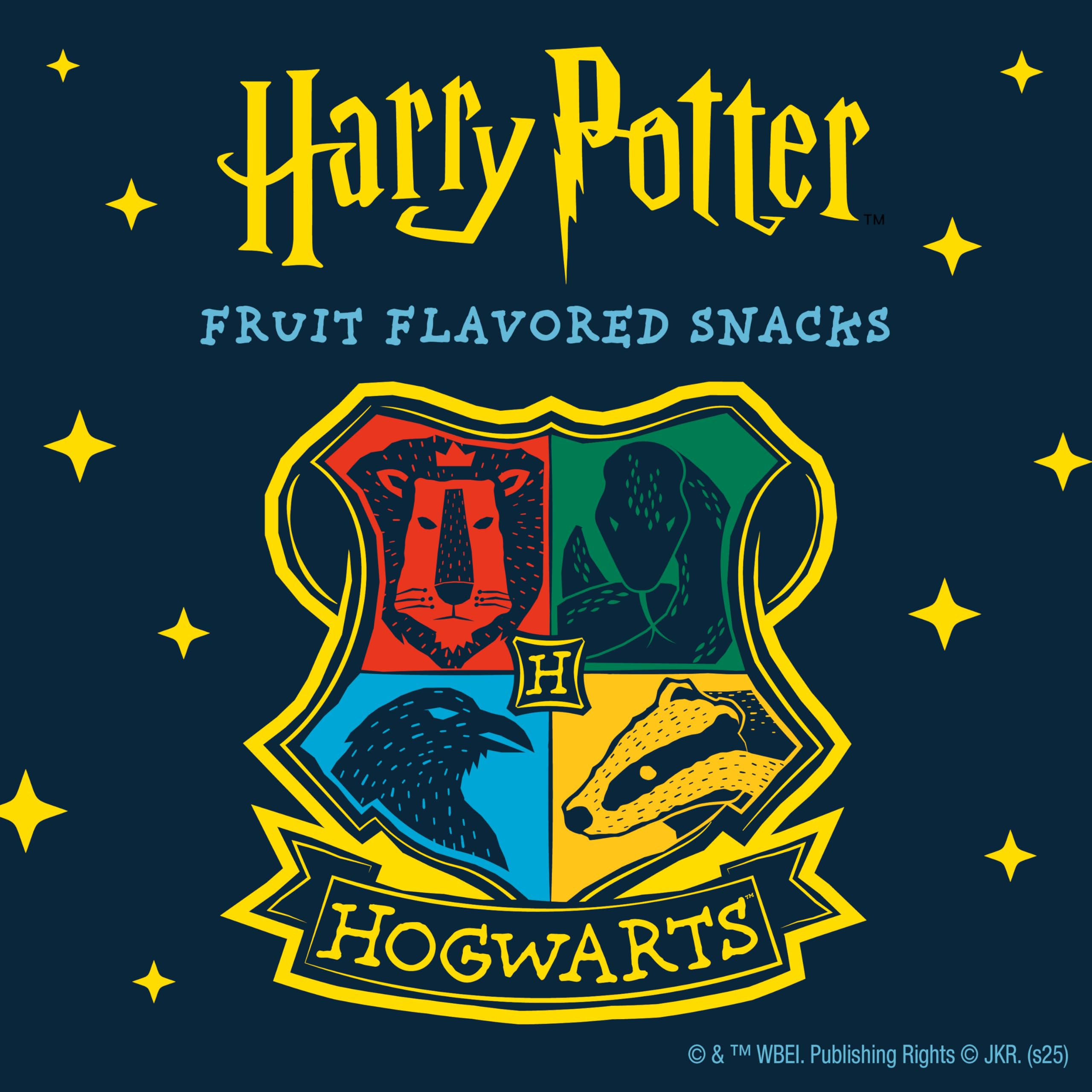 Betty Crocker Harry Potter Fruit Snacks visual medley showing six flavors for snack time.