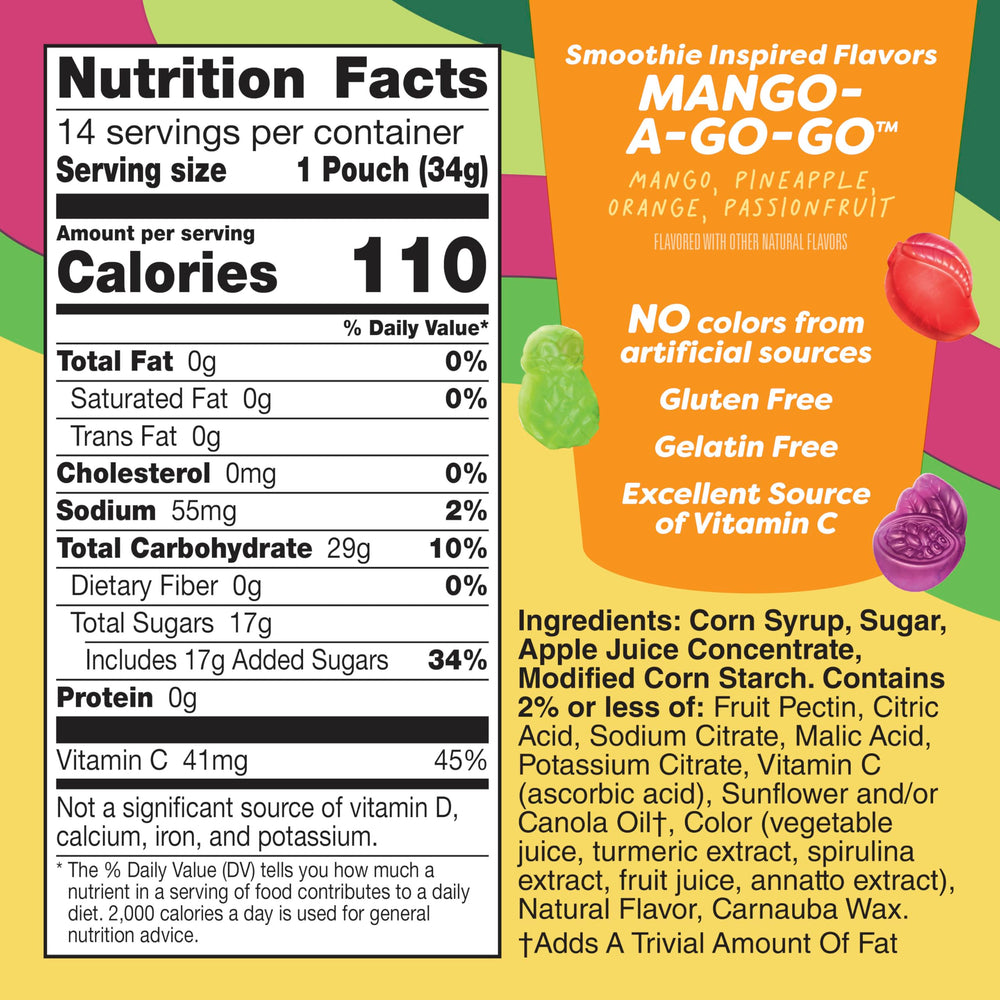 Box of 14 pouches highlights convenient single-serve snack option for lunchboxes
