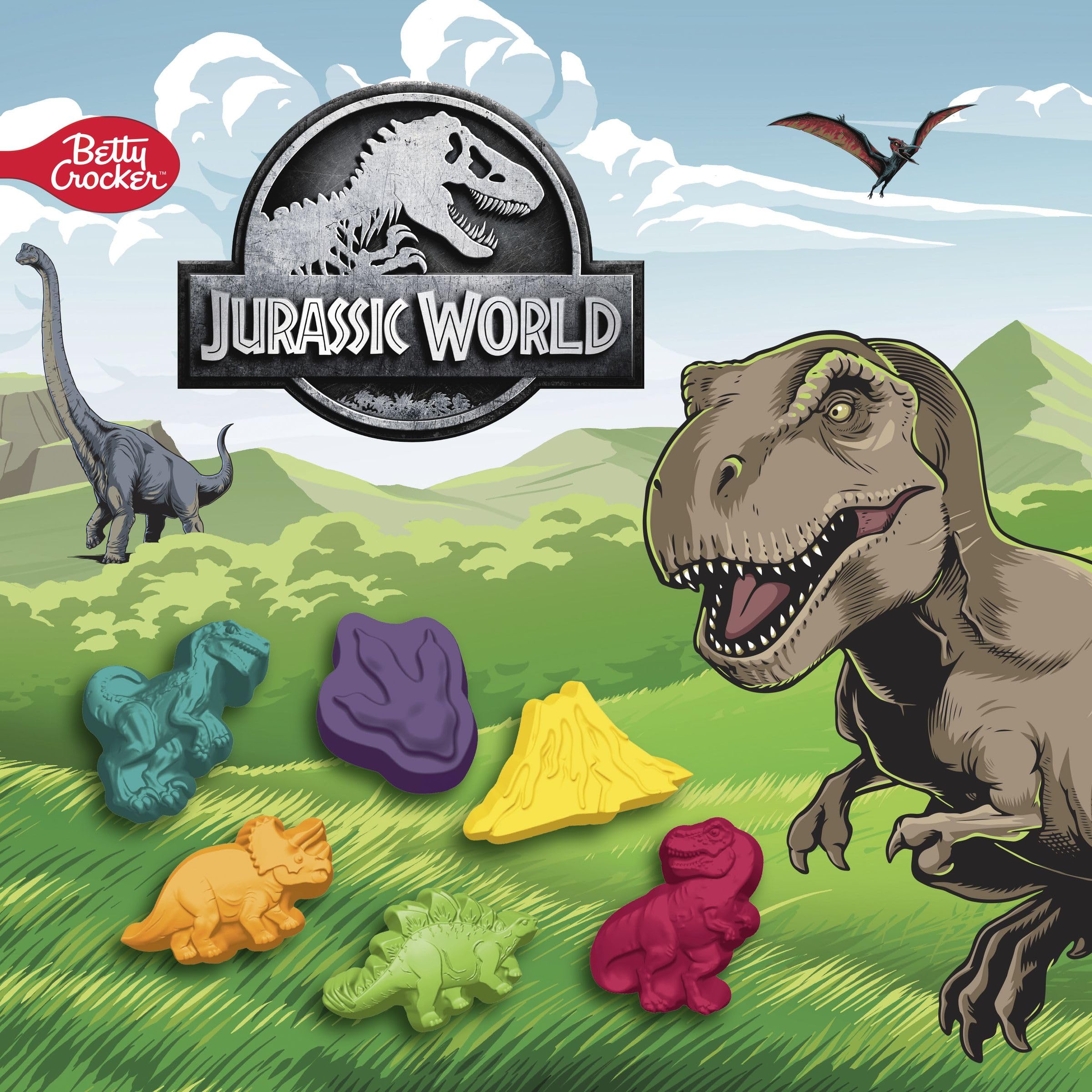 Betty Crocker Jurassic World Snacks on-the-go pouch provides a quick gluten-free snack option.