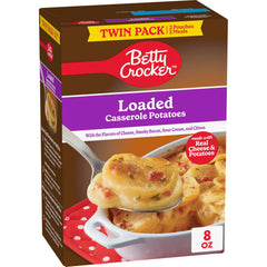Betty Crocker Loaded Casserole Potatoes with cheese and bacon slices for a comforting side dish.