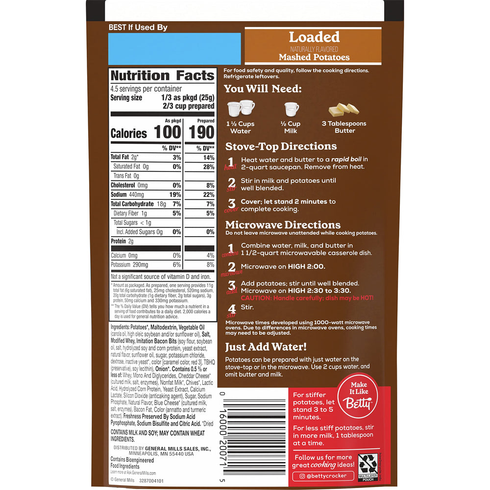 Betty Crocker Loaded Mashed Potatoes cooking bowl shows creamy texture after boiling and stirring.