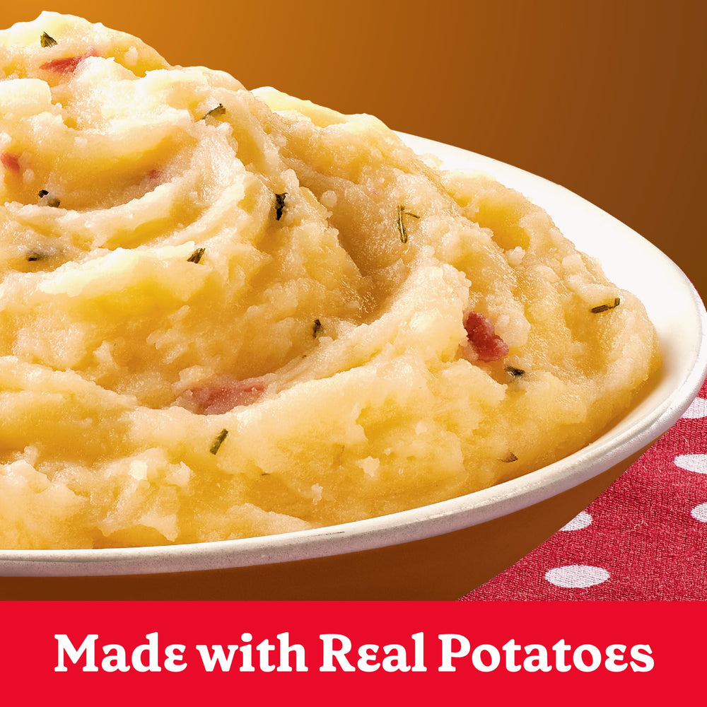 Betty Crocker Loaded Mashed Potatoes pantry staple image suggests easy side for family meals.