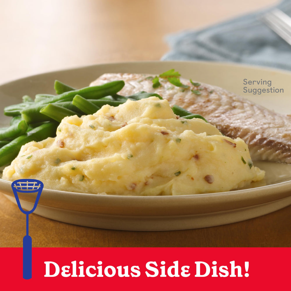 Betty Crocker Loaded Mashed Potatoes real potatoes feature emphasizes authentic potato base.